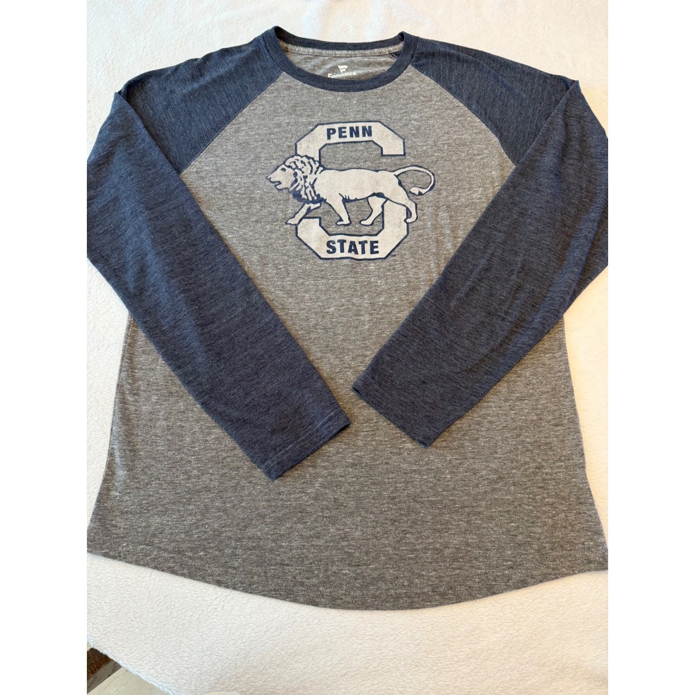 Fanatics Penn State Nittany‎ Lions Raglan Tee Gray Navy Blue Long Sleeve L 2017